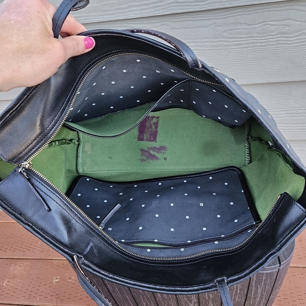 Kate Spade Polka Dot Tote Diaper Baby Bag Black White Purse Shopper Bag Vintage - Picture 15 of 16